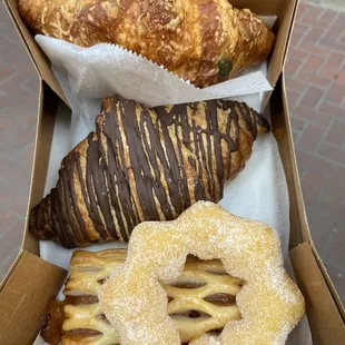 Chocolate croissant  Apple pastry Sugar mochi donut Jalapeño cream cheese croissant
