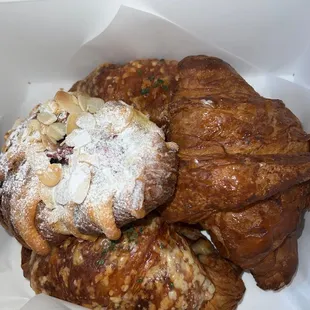 I bought 4 pastry items. Ham and cheese, raspberry almond and chocolate croissant