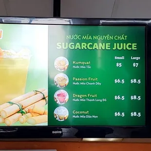 Nước Mía Menu