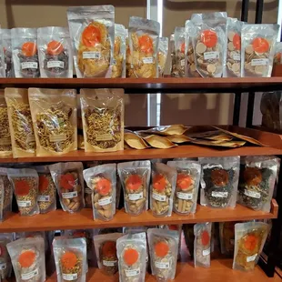 Dnack section. Kind of hidden; they're on the back wall near the registers, next to the right side entrance.