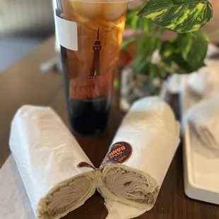 Baguette with cha and pate. Lychee tea with boba