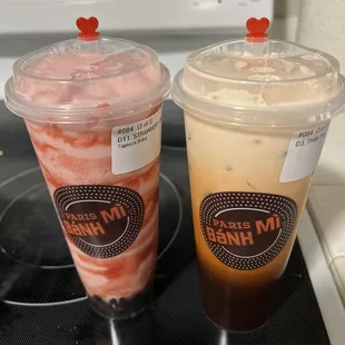 Strawberry Milk Slush with Boba and Thai Tea