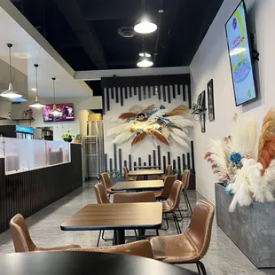 tables and chairs in a restaurant