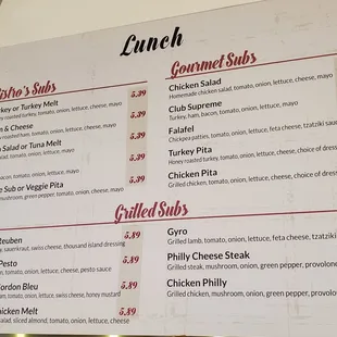 Lunch Menu - Subs