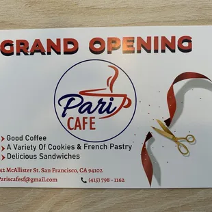 Grand opening postcard with (now correct!) phone number, address and email.