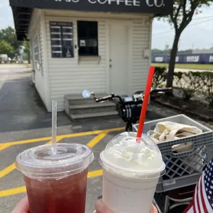 Italian soda with blackberry flavor and vanilla cream frappe