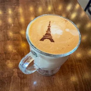 the eiffel tower in a latte