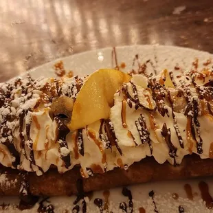 Roaster pear, caramel, toasted almonds wirh a dollop of Nutella.