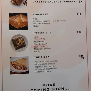 Savory Crepes Menu