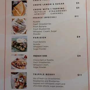Sweet Crepes Menu