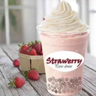 Strawberry boba smoothie