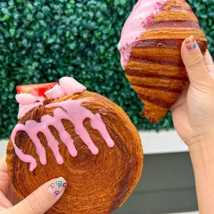 Strawberry spiral croissant &amp; raspberry rose croissant