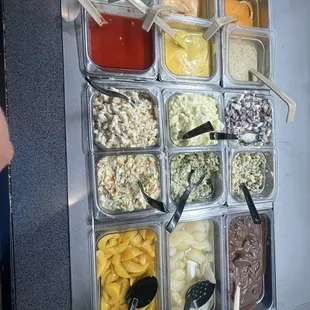 Peaches, pears, pudding, sometimes strawberries