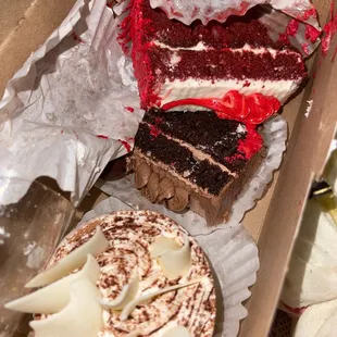 Vanilla Layered Cake, Red Velvet Cake, Devils Food Chocolate Cake