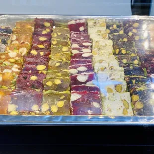 a tray of assorted pastries