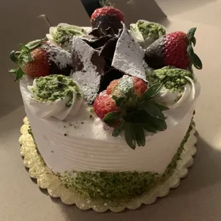 Cake filled with custard and strawberry filling