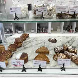 Cases with croissants, chocolate croissants, almond croissants etc Fresh, delicious!