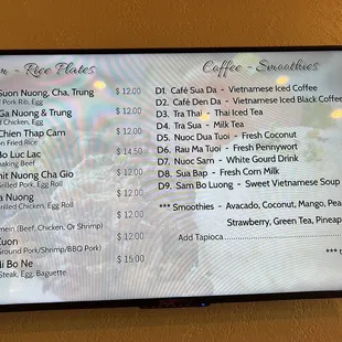 a menu on the wall