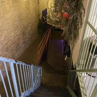 The stairs from washroom back to stage and bar