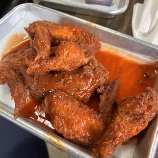 Chicken wings very saucy