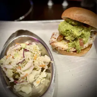 Caribbean Grilled Chicken Sandwich w: Jalapeño Coleslaw.