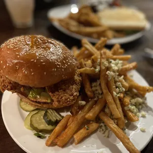 a chicken sandwich and french fries