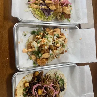 Gulf fish, shrimp and el pastor tacos