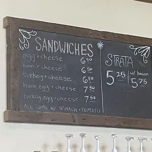 Sandwich menu