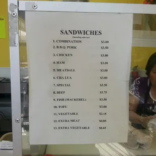 Banh mi pricing