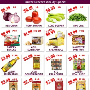 PARIVAR WEEKLY SPECIALS  Starting on September 25th, 2020 through October 1st, 2020 we will be having specials on the following items.