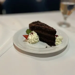 a piece of chocolate cake on a plate