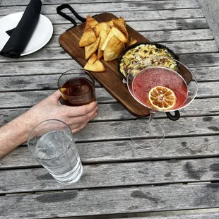 Brussels and artichoke dip (center); Midnight Train to Georgia (left); and Como la Flor (right)