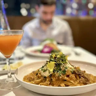 Fresh Tagliatelle Pasta and Mediterano cocktail