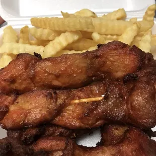 Chicken Teriyaki stick and fries!