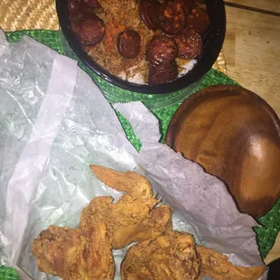 Small smoke and chicken wings fried hard