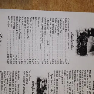 the menu for the park avenue diner