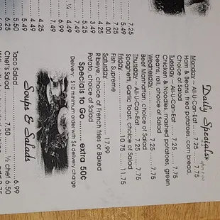 the menu for the restaurant
