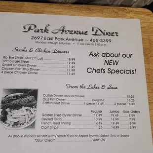 the menu for the restaurant