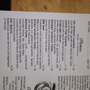 the menu for the restaurant