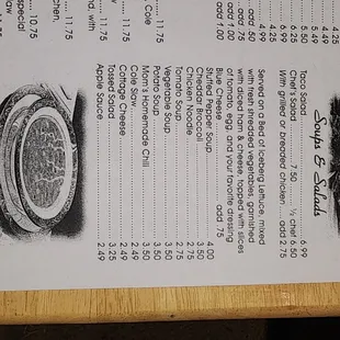 the menu for the restaurant