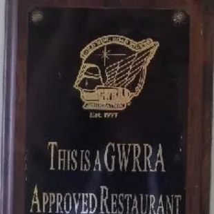 this is a gwrra approved restaurant