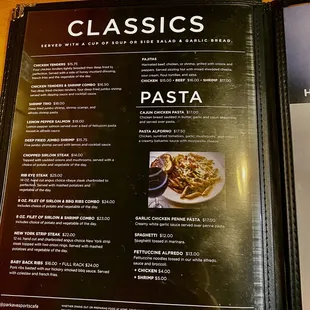 Menu - Classic Entrees &amp; Pasta