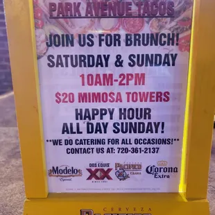 HH all day Sunday and brunch mimosa towers $20