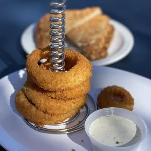 Onion rings, ranch dressing!