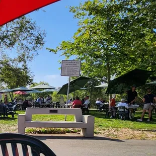 Outdoor seating is the only option, but nice umbrellas that tilt for shade.