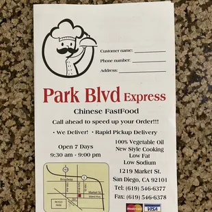 a menu for the park blvd express