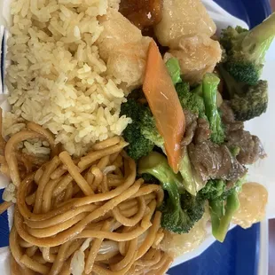 Coconut Shrimp Beef with Mixed Vegetable Orange Chicken