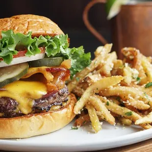 cheeseburger and fries