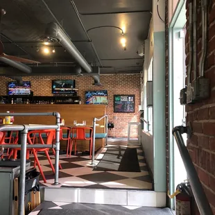 Looking from the dining area to the bar