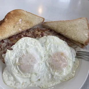 Corned beef has, eggs and toast!